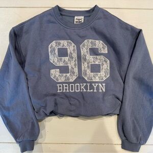 Brooklyn 96 Lace Print Crewneck Sweatshirt - Dusty Blue- Fits Junior Girl Size S